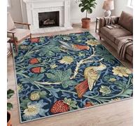 Classic British Retro Victorian Floral Vines Bird Fruit Multicolour Printed Polyester Rug, 160x230cm (5.3x7.6ft) Cosy Lounge Area Carpet, Large Area Rug for Bedroom, Dining Room, Study