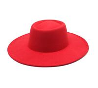 Classic British Style 9.5CM Big Wide Brim Fedora Hat For Women Autumn Winter Felt Church Hats Red 57-59CM