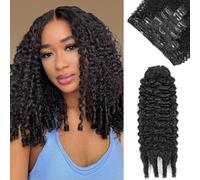 Classic Burmese Curly Clip in Hair Extensions Real Human Hair Full and Thick #1B Natural Black Color Curly Clip ins For Women Wear and Go Brazilian Virgin Clip on Hair 12inch