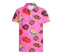Classic Button Down Collar Donut Print Casual Shirt for Boys Stylish Summer Top Teen Youth Children Comfortable Wear (7-8 Years)