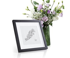 Classic by Casa Chic - Solid Wood 10x10 inch (25x25 cm) Square Photo Frame - Black - Mount for 7x7 inch (18x18 cm) Picture - Tempered Glass