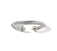Classic Cable Bracelet in Sterling Silver with 18ct Yellow Gold and Pavé Diamond Domes - Size Medium