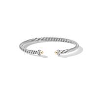 Classic Cable Bracelet in Sterling Silver with 18ct Yellow Gold Domes and Diamonds - Size Large