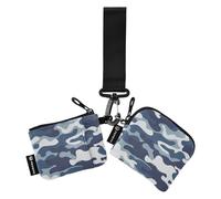 Classic Camouflage Blue Women's Coin Pouches Card Holder Thin Flat ID Card Holders Protector with Zipper Pocket for Work Travel 2 Pcs, Classic Camouflage Blue, One Size