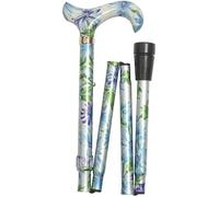 Classic Canes Fashionable Height Adjustable Folding Walking Stick - Ladies Blue & Green