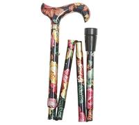 Classic Canes Ladies Adjustable Folding Floral Walking Stick Cane - Dark Multi Coloured