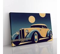 Classic Car Art Deco Canvas Wall Art Print Ready to Hang, Framed Picture for Living Room Bedroom Home Office Décor, 50x35 cm (20x14 Inch)