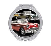 Classic Car Roadsters Old Fashioned Compact Mirror for Purse Double-Sided 1x/2x Magnifying Metal Pocket Makeup Mirrors Folding Mini Vanity Mirror Handheld Round Travel Cosmetic Mirrors for Women