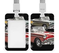 Classic Car Roadsters Old Fashioned Retractable ID Badge Holder with Lanyard Vertical Badge Reel Keychain Clip Name Tag Id Card Holder Protector for Nurse Officer Teacher Security Staff Women Men