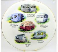 CLASSIC CARAVANS FINE BONE CHINA PLATE FEATURING 6 DIFFERENT CARAVANS the 1960 Carlight Cassetta 1988 Eriba Puck 1975 Viking Fibreline 1957 Willerby Vogue 1934 Winchester 1979 Carlight Continental