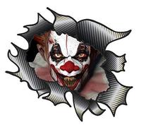 Classic Carbon Rip Ripped Torn Metal Design With Evil Horror Laughing Clown Motif Vinyl Car Sticker Decal 105x130mm