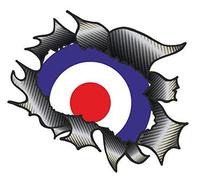 Classic Carbon Rip Ripped Torn Metal Design With RAF mod Target Motif Vinyl Car Sticker Decal 105x130mm