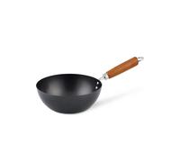 Ken Hom Carbon Steel Mini Wok, 20cm, Classic, Non-Induction/Wooden Handle/Flat Base Pan, Includes 1 x Chinese Wok Pan, KH320001