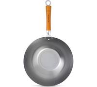 Ken Hom Carbon Steel Wok, 32cm, Classic, Non-Induction/Natural Patina Non-Stick/Wooden Handle, Includes 1 x Chinese Wok Pan, KH332003