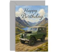 Classic Card Birthday Card for Dad Husband Son Brother Men, Car Enthusiast 4x4, Iconic Vehicle Design Land Rover, Stylish Automotive Graphic, Blank Inside with Envelope