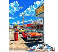 Classic Cars on A Sunny Day Jigsaw Puzzles Puzzles for Adults Kids. 1000 Pieces Whimsical Challenge Toy Educational Games Home Decoration for Educational Games Gifts 1000pcs (38x26cm)