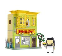 Classic Cartoon Burger Shop Building Set, Bob's House Architecture Model Building Blocks Set with Kitchen and Living Room, Compatible with Lego, G ifts for Teens and Adults 1104 Pcs