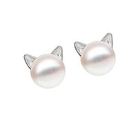 Classic cat earrings, copper pearl accents, undated necklace or ear studs, animal lovers, white gold studs