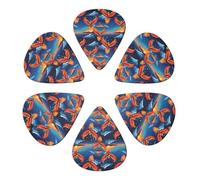 Classic Celluloid Guitar Picks Set Fire Flaming Bird Wings, 6 Pack Paddles for Mandolin, Bass & Acoustic Guitar, Musician‘s Choice 0.46-0.96mm