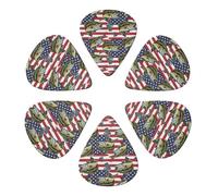 Classic Celluloid Picks Set American Flag Fish, 6 Pack 351 Shape for Banjo, Acoustic Guitar & Ukulele Players, Three Thickness Options