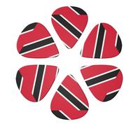 Classic Celluloid Picks Set National Flag Trinidad And Tobago, 6 Pack 351 Shape for Banjo, Acoustic Guitar & Ukulele Players, Three Thickness Options