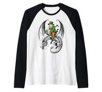 Classic Celtic Irish St Patrick Day Dragon and Leprechaun Raglan Baseball Tee