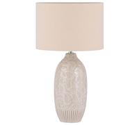 Classic Ceramic Bedside Table Lamp Beige with Drum Shade Leaf Pattern Salza