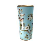 Classic Ceramic Hexagonal 18” Tall Umbrella Stand - Multi-Functional Holder or Decorative Vase, Zebra Safari Design with Durable Glazed Finish for Home, Office, or Entryway (Blue with Bird Design)