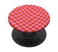 Classic Checkered Checker Checkerboard Wavy Pink Red PopSockets Adhesive PopGrip