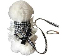 Classic Checkered Dog Harness & Leash Set Tweed Bow Deco No Pull Dog Vest Harness for Walking and Training Adjustable Soft Padded (Black & White, X-Small)