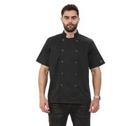 Classic Chef Jacket Short Sleeve Buttoned Apron Tunic Summer Wear Cooking Baking Top for Mens Womens Lightweight Apron Kitchen Wear Chef Cook Tunic Shirt (Black Large)
