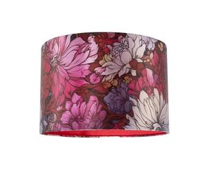 Classic Chic Red Lilac and Pink Chrysanthemum Japanese Style Lamp Shade | 20cm x 30cm | Inner Red Crimson Cotton Lining by Happy Homewares
