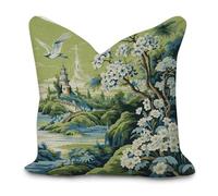 Classic Chinese Style Pillow Cases Pagoda Garden Imperial Green Chinoiserie Throw Pillow Covers 18x18in Decorative Square Accent Cushion Cover Cases for Living Room Bedroom Sofa Car Home Decor