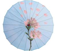Classic Chinese-style umbrellas, hand-painted silk Chinese Oiled Paper Umbrella Oriental Parasol Handmade Wood Handle Flower Print Classical Dance Umbrella for Wedding Party(Style C)