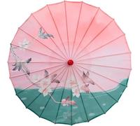 Classic Chinese-style umbrellas, hand-painted silk Chinese Oiled Paper Umbrella Oriental Parasol Handmade Wood Handle Flower Print Classical Dance Umbrella for Wedding Party(Style F)
