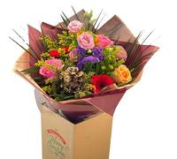 Classic Christmas Fresh Flower Arrangement - Roses, Gerbera- Lisianthus, Holiday and Winter Floral Fresh Seasonal Bouquet Gift
