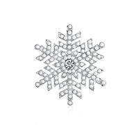 Classic Christmas Holiday Party Simulated White Pearl Crystal Snowflake Brooch Scarf Pin For Women Silver Plated
