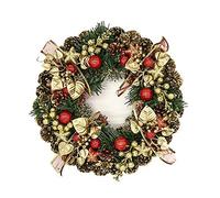 Classic Christmas Wreath 40cm - Luxury Xmas Festive Decoration Garland with Pine Cone and Red Berries for Door Fireplace Frame
