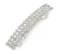 Classic Clear Crystal Square Barrette Hair Clip Grip/Rhodium Plated Metal/ 80mm Across