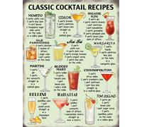 Classic Cocktail Recipes - Kitchen Pub, Retro Vintage Metal Tin Sign - 10647, PVC, Size L