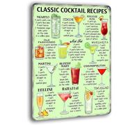 Classic Cocktail Recipes Vintage Tin Sign Bar Club Man Cave Pub Metal 8x12 Inch