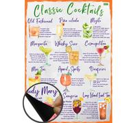 Classic Cocktails Recipes Magnetic Chart A4 format - Kitchen Pub Wall And Fridge Decor Stylish Colourful Informative Magnet Milliliters and Ounces Measurement Units