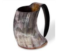 Classic Collection UK7 Ltd Drinking Horn Mug with Wooden Base | 500ml - 600ml Capacity | Ox Horn Tankard | Low Polished Finish | Original Genuine Ox Horn | Beer Tumbler | Drinking Vessel (Natural).
