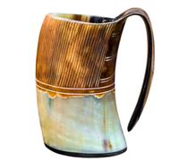 Classic Collection UK7 Ltd Original 100% Natural Handcrafted Horn Tankard - Viking Style Drinking Mug with Handle, Low Polished Animal Horn Cup for Ale, Beer, Mead & Decor. (Antique, Multi Color)