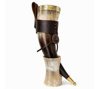 Classic Collection UK7 Ltd Viking Drinking Horn with Stand - 100% Natural Handcrafted Ox Horn | Low Polished Finish | 10 to 14 Inches in Length | Drinking Vessel | Viking Beer Mug | Drinking Cup.