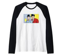 Classic Comedic Duo Pop Art Retro Bowler Hat Illustration Raglan Baseball Tee