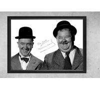 Classic Comedy Duo Laurel & Hardy Vintage Black and White Framed Wall Art Print, A4 Size with Signatures, 31 x 23 cm Black Frame