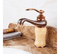 Classic Copper Jade Bathroom Faucet Vintage Style Natural Stone Hot & Cold Water UnderCounter Installation Elegant Topaz Finish Antique Design for Home Décor