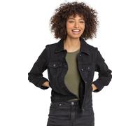 Roman Originals Jean Denim Jacket for Women UK - Ladies 100% Cotton Summer Casual Stretch Crop Smart Utility Trucker Biker Fitted Vintage Wash Faded Classic Jeans Work - Black - Size 12