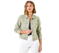 Roman Originals Jean Denim Jacket for Women UK - Ladies 100% Cotton Summer Casual Stretch Crop Smart Utility Trucker Biker Fitted Vintage Wash Faded Classic Jeans Work - Sage - Size 16